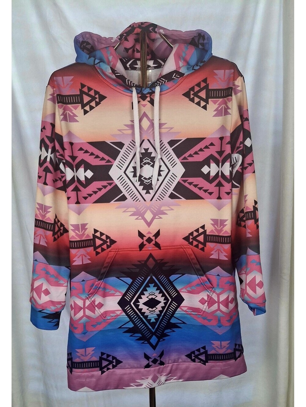 Aztec Southwestern Geometric Pull Over Hoodie Sweatshirt Women's XL